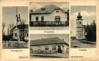 Ipolyvisk, Vyskovce nad Iplom; országzászló, községháza, templom, Muzslai üzlete és kiadása / flag, town hall, church, shop