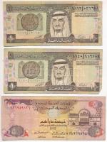 Vegyes: Egyesült Arab Emírségek 2001. 5D + Szaúd-Arábia ~1984. 1R (2x) + Szíria 1990. 500Ł + 1998. 50Ł T:III,III- Mixed: United Arab Emirated 2001. 5 Dirhams + Saudi Arabia ~1984. 1 Riyal (2x) + Syria 1990. 500 Pounds + 1998. 50 Pounds C:F,VG