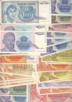 Jugoszlávia 50db modern iflációs bankjegy T:II