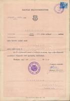 1947 Budapest, engedély zsidó személy névváltoztatására, 1 Ft okmánybélyeggel, hajtva / name change certificate for a Hungarian Jewish citizen