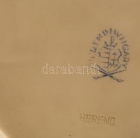 Herendi virágmintás porcelán tálka, kézzel festett, jelzett, d: 8 cm