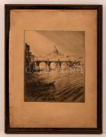 Jelzés nélkül: Ponte Sant'Angelo, Róma, rézkarc, papír, fa keretben, 31,5×27 cm