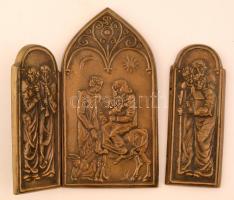 Réz triptichon, középen Mária és József a gyermekkel szamárháton, szétesett állapotban, 30x28 cm