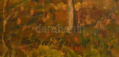 Tátrai jelzéssel: Faluszéli erdő ősszel, olaj, vászon, fa keretben, 25×35 cm