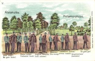 Pöstyén, Piestany; Átalakulás, humoros művészlap / Metamorphose, humorous litho art postcard