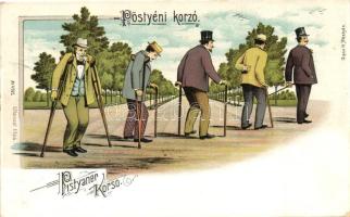 Pöstyén, Piestany; Korzó, humoros lap / corso, humorous lito art postcard (EK)