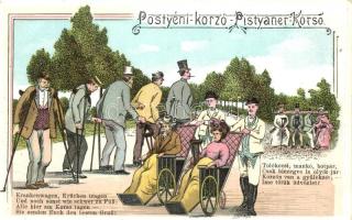 Pöstyén, Piestany; Korzó, humoros lap / corso, humorous litho art postcard (EK)