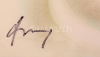 Olvashatatlan jelzéssel: Nő virágokkal, akvarell?, selyem, fa keretben, 49×38 cm