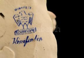 Aquincumi porcelán rózsa, kézzel festett, lepattanásokkal, jelzett, 6x5 cm