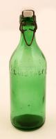 Kristály zöld csatos üveg, kupakján kis lepattanással, m: 23 cm