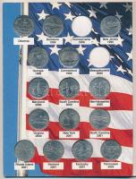 Amerikai Egyesült Államok 1999-2008. 25c Cu-Ni "50 állam negyed dollárosok" (40xklf) karton gyűjtői albumban T:1-,2 USA 1999-2008. 25 Cents Cu-Ni "50 State Quarters" (40xdiff) cardboard collectors album C:AU,XF