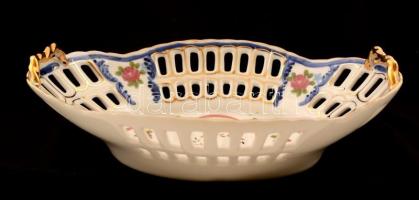 Marco Polo porcelán áttört tál, matricás, jelzett, kopásnyomokkal, 24×17 cm