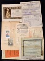 1920-1950 Vegyes régi nyomtatvány- és okmánytétel (kötvények, bizonyítványok, A Magyarság útja töredékek) / mixed lot of old Hungarian documents and printed materials