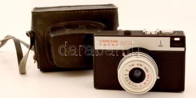 Smena 8 fényképezőgép Lomo T-43-as objektívvel, saját tokjában