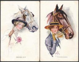 2 db RÉGI lovas művészlap / 2 old horse art postcards s: Court Barber