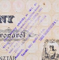 Tamási 1897. "A Tamási Takarékpénztár" részvénye 100K-ról szárazpecséttel, felülbélyegzéss...