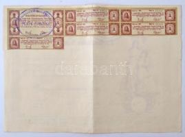 Szekszárd 1924. "A Szekszárdi Takarékpénztár" részvénye 25.000K-ról, felülbélyegzéssel, sz...