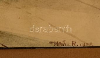 Haáz Ferenc Rezső (1883-1958): Pipázó nagypapa. akvarell, papír, jelzett, üvegezett keretben, 47×36