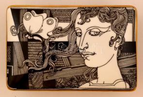 Hollóházi Szász Endre által tervezett mintával díszített porcelán doboz, jelzett, hibátlan, 13x9x5 c...