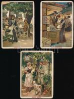 cca 1910 Hutter szarvas jegyű szappanja. 3 db litho reklám gyűjtőkártya (november, december, június), az egyik sérült / lithographic advertising cards, 11×7 cm