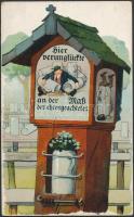 3 db RÉGI humoros német motívumlap; Hofbrau sör reklám / 3 pre-1945 humorous German motive postcard;...