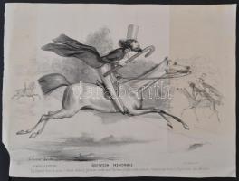 1839 Equiutation fashionable. Lovas. karikatúra. Kőnyomat / Lithographed caricature with horse. 24x32 cm
