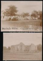 1915 Szétlőtt lakóházak Kupinovóban a Szerbia elleni hadjárat idején, 2 db feliratozva / destroyed houses in Kupinovo during the Serbian campaign of World War I, 2 photos 8.5×11.5 cm