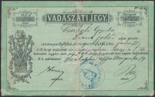 1899 Vadászati jegy / vadászjegy. Kissé megviselt / Hunting licence