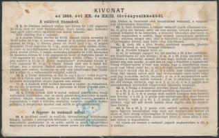 1899 Vadászati jegy / vadászjegy. Kissé megviselt / Hunting licence
