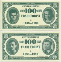 1999. 100Ft névértékű Centenáriumi Fradi Forint Sike, Jurikné, Mészáros, Dr. Lakat fényképével + 1999. 100Ft névértékű Centenáriumi Fradi Forint Somogyi, Ambrus, Dr. Páncsics, Rákosi fényképével T:I