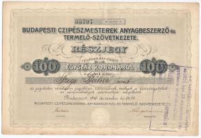 Budapest 1916. "Budapesti Czipészmesterek Anyagbeszerző- és Termelő-Szövetkezete" részjegy...