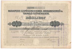 Budapest 1916. "Budapesti Czipészmesterek Anyagbeszerző- és Termelő-Szövetkezete" részjegy...