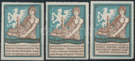 1937 Libellus verlag francia, német és angol nyelvű 3 db levélzáró, ritka