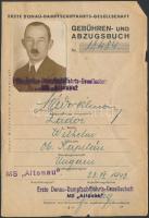 1943 Magyar DDSG hajóskapitány MS Altenau fényképes igazolványa / DDSG captain photo ID