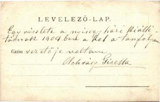 1904 Nyíregyháza, Kalapkészítő tanfolyam kiállítása, csoportkép, hátoldalon Olchváry Gizella tanfoly...