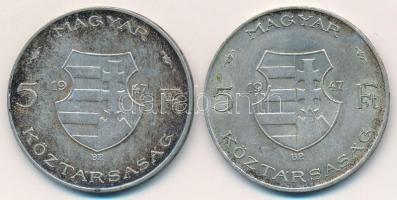 1947. 5Ft Ag "Kossuth" (2x) T:2,2- patina Adamo F8.1