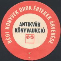 1970 Antikvár Könyvaukció licitáló tárcsa, "Régi Könyvek Örök Értékek Árverésre", Központi Antikvárium, kisebb sérüléssel, d: 13 cm.