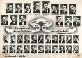 1959 Székesfehérvári Kereskedelmi Tanulóiskola tanári kara és végzett növendékei, kistabló 36 nevesített portréval, 20,5x29 cm
