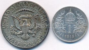 Vegyes: Amerikai Egyesült Államok 1967. 1/2$ Ag "Kennedy"  + Ausztria 1915. 1K Ag "I....