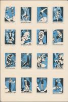 158 db gyufacímke és 4 db nagy szovjet gyufacímke 10 db kartonlapra ragasztva (Karácsony, cirkusz, s...