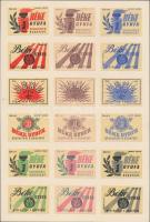 142 db magyar gyufacímke 8 db kartonlapra ragasztva (Ki mit gyűjt?, "Béke" gyufa,...stb.)