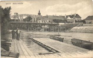 Győr, Rába részlet, Pannónia könyvnyomda, híd