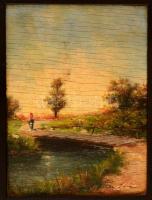 Perlmutter Imre (1870 k.-1935): Hazafelé. Olaj, fa, jelzett, repedezettséggel, keretben, 15×12 cm