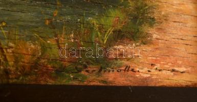 Perlmutter Imre (1870 k.-1935): Hazafelé. Olaj, fa, jelzett,  repedezettséggel, keretben, 15×12 cm