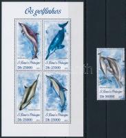 Delfinek kisív + blokkból kitépett bélyeg, Dolphins mini sheet + stamp from block