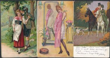 50 db RÉGI motívumos képeslap; hölgyek, művész, gyerek / 50 pre-1945 motive postcards; ladies, art, children