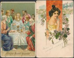7 db húsvéti üdvözlő lap, több litho lappal / 7 Easter greeting postcards, with litho