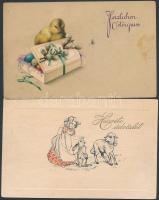 7 db húsvéti üdvözlő lap, több litho lappal / 7 Easter greeting postcards, with litho