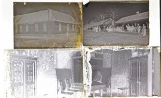 cca 1935 Lőcsei Árpád kecskeméti vándorfényképész Bács-Kiskun megyében készített felvételei, 19 db üveglemez negatív változatos témákról (kenyér dagasztás, tanyaudvarok, kocsi, kúria, lovak, kert, stb.), 6x9 cm és 9x14 cm között