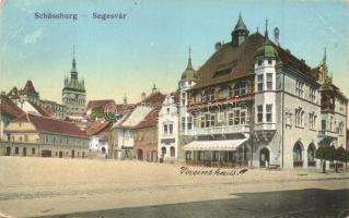 Segesvár, Schassburg, Sighisoara; tér, gyógyszertár, üzletek, kiadja Anton Kwieczinsky/ square, pharmacy, shops (EB)